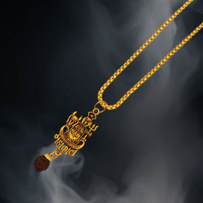 Kuttumb Gems & Jewels lord Shiva Mahadev mahakal Shankar nandi trishul locket With Chain Gold-plated Brass, Alloy Pendant