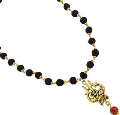 Khushal ENTERPRISE 5 mukhi rudraksha mala with silver cap Gold-plated Beads Brass, Wood Locket