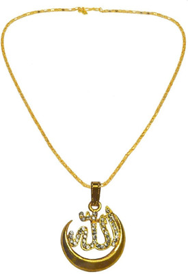 Shiv Jagdamba Religious Jewelry Cubic Zirconium Moon Allah Locket With Chain Gold-plated Brass, Crystal Pendant Set