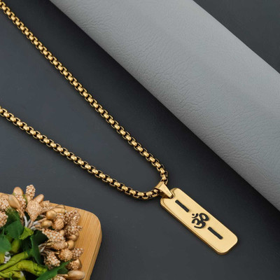 FEEDNIX Om Dotted Gold-Plated Stainless Steel Locket For Men ( 24 inches ) Gold-plated Stainless Steel