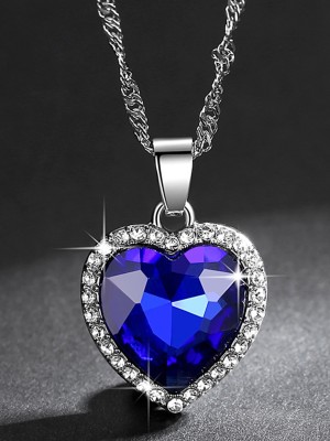 Scintillare by Sukkhi Modern Blue Titanic Valentine Heart Crystals from Swarovski Rhodium Pendant Rhodium Alloy Pendant