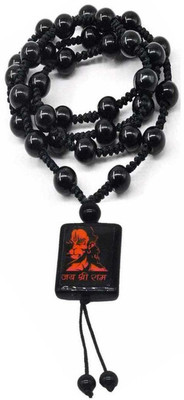Shiv Hari Shiv Hari Hanuman Natural Stone Black Onyx Beads Mala Bead With Square Crystal Pendant Set