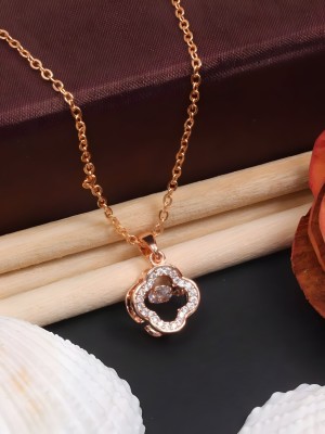 RAHUL TRADERS Rose Gold Plated Flower Shape Gift Lover Cz Diamond Pendant Gold-plated Cubic Zirconia Alloy Pendant