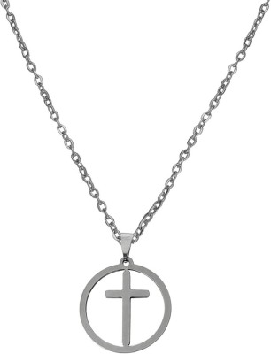 Sullery Round Shape Religious Lord Jesus Christain Christ Cross Pendant Necklace Sterling Silver Stainless Steel Pendant