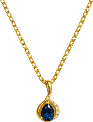 GEMSLAY Blue Teardrop CZ Pendant Necklace with Elegant Gold Drop Setting Gold-plated Cubic Zirconia Brass Pendant
