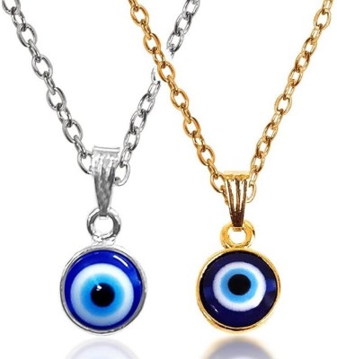 vs unique collections CMB0004 Round Blue Evil Eye Stone Nazar Suraksha Kavach Locket Pendant Necklace Silver, Gold-plated Stainless Steel Pendant