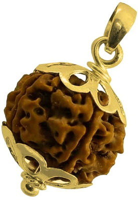 Fine Creation Original 5 Mukhi/Faced Rudraksha Five-Faced Orignal Pendant For Unisex Gold-plated Wood