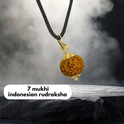 Fine Creation 7 Mukhi Lab Certified Original & Natural indonesian Unisex Rudraksha Gold-plated Brass Pendant