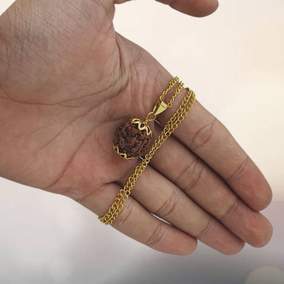 leahyallen 4 Mukhi Rudraksha Original Four Mukhi Rudraksha Gold-plated Beads Brass, Wood Pendant Set