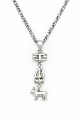 Agarwalproduct Mahakal Tripundra Trishul Nandi Pendant for Men | Stainless Steel Mahadev Titanium Alloy