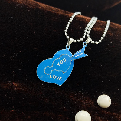 SAIIZEN Saiizen Blue-Colour My Heart Stainless Steel Couple Pendant Rhodium Stainless Steel Pendant