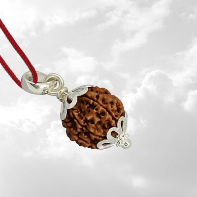 Fine Creation 5 Mukhi Rudraksha Five face Panchmukhi Rudraksha Nepali with Lab Certificate Silver Wood Pendant