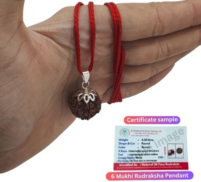 Nirvana Mukhi 6 Mukhi Nepali Rudraksha chhah Mukha six Face Mantra Siddha Rudraksh Silver Beads Brass, Wood Locket Set