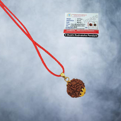 Madhur Creation 5 Mukhi Rudraksha Five face Panchmukhi Rudraksha Nepali with Lab Certificate Gold-plated Beads Brass, Wood Pendant