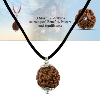 Fine Creation 3 Mukhi Certified Original Pure Siddha Rudraksha Form Nepal For Men & Women Silver Wood Pendant