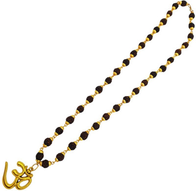 Nirvana Mukhi God Lord Shiva Mahadev Mahakaal Locket Pendant With Mala For Brother's Gold-plated Beads Brass, Wood Pendant Set