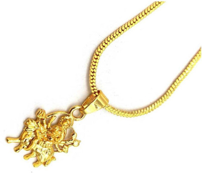 Faizam Collection Religious Jewellery Durga Mata Locket With Chain Gold-plated Brass Pendant Set Brass Locket Set