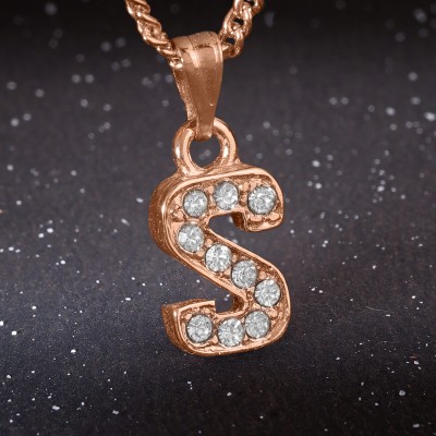 Estele Rosegold Medium 'S' Letter Splendid Austrian Crystal Alloy Pendant