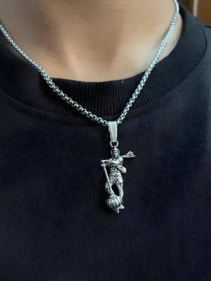 Floky Stylish Silver Hanuman Pendant with Gada Necklace for Men & Boys Sterling Silver Stainless Steel Pendant