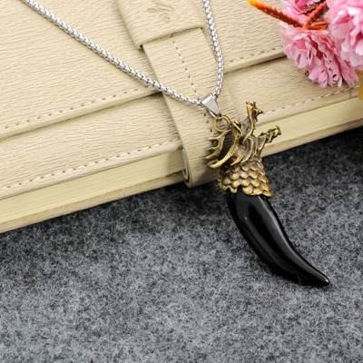 Jewelgenics Men's Wolf Head Tooth Pendant Chain Necklace Gold-plated Alloy Pendant Set