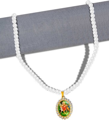 Adhvik Oval Shri Durga Vaishno Devi/Sherawali Mata Locket Pendant Beads Mala Necklace Gold-plated Stainless Steel