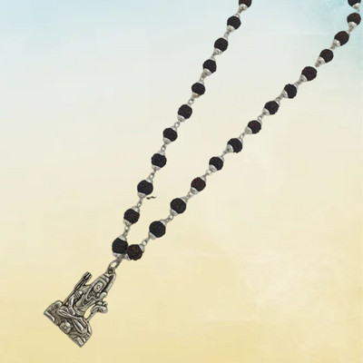 lisa vorce Most Beautiful Bhagwan Shiv 5 Mukhi Rudraksha 5 Mukhi Rudraksha Mala Silver Beads Brass, Wood Locket Set