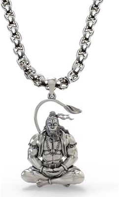 m a enterprises JAR0702 Bajrangbali Ram Bhakt Sitting Meditation Yoga Hanuman Ji Locket Pendant Silver Stainless Steel Pendant Set