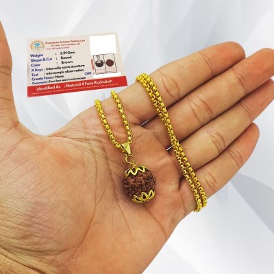 A1 yashvriddhi Rudraksh Rudraksha 4 Mukhi Bead Mala Necklace Bracelet Gold-plated Beads Brass, Wood Locket Set