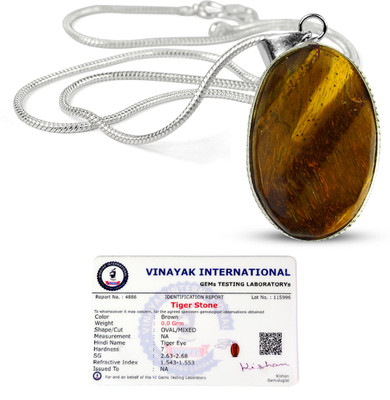 REIKI CRYSTAL PRODUCTS Certified Natural Tiger Eye Oval Shape Pendant/Locket with Chain for Unisex Crystal Crystal Pendant