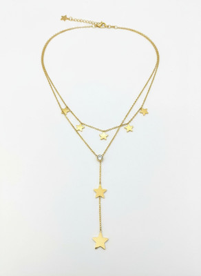 PARMONAS Starry Layer Gold Pendant Necklace Gold-plated Cubic Zirconia Stainless Steel Pendant Set