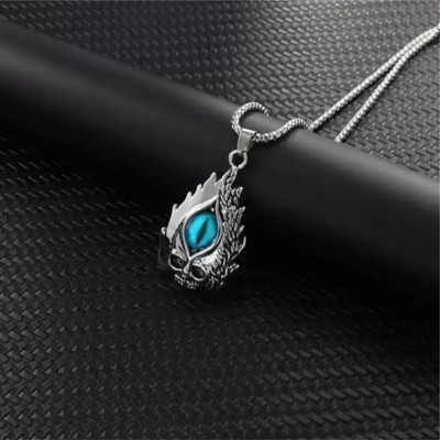 Agarwalproduct Men's Devil's Eye Pendant Necklace, Gothic Vintage Fire Pattern Allow Necklace Silver Stainless Steel Pendant Set