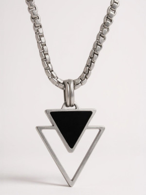 RAPPERSSHOP Geometric Double Triangle Pendant Locket With Chain Sterling Silver Stainless Steel Pendant Set