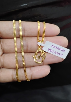 Sonutrade OM pendant locket Micro gold plated with box chain 2 line Gold-plated Brass Pendant Set