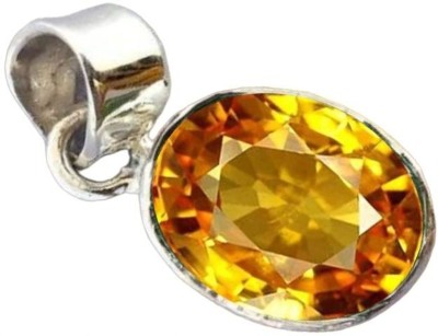 Chopra Gems Yellow Sapphire Pendant Natural Pukhraj Stone Lab Certified Stone For Unisex Silver Brass