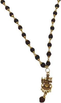 robbanmant Loard Shiv VinaashKari Shakti Kavach 5 Mukhi Chamtkaari Rudraksha Mala Gold-plated Beads Brass, Wood Locket Set