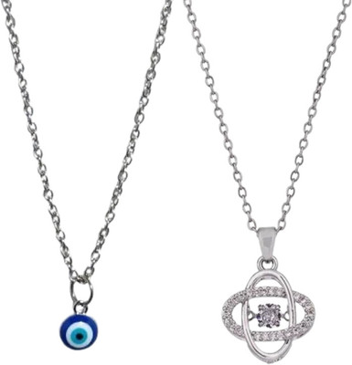 ANSHXPANSE Silver-Tone Evil Eye Charm with Dancing Stone Pendant Set for Daily & Party Wear Silver Alloy Pendant Set