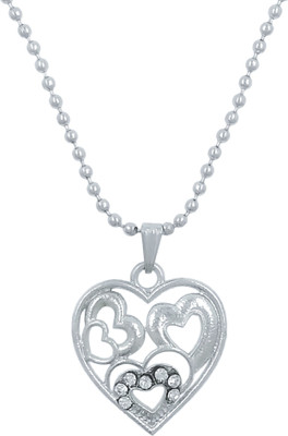 Trinkets Heart Design Pendant with Chain for Girls/Friends & Couples Rhodium Stainless Steel Locket