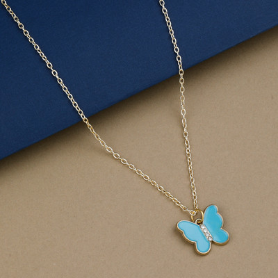 SILVER SHINE Stylish Gold Chain Plated Pendant Necklace for Women and Girls Alloy