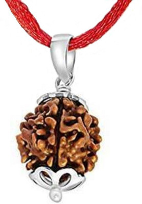 NAKSHATRA JUNCTION Wooden 3 Mukhi Indian Rudraksha with Silver Pendant (Natural Brown) Wood
