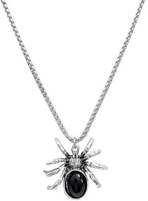 Rajwanti Collection Spider Men Necklace | Black Gem Stainless Steel Pendant | Locket For Men & Boys Silver Crystal Stainless Steel Locket