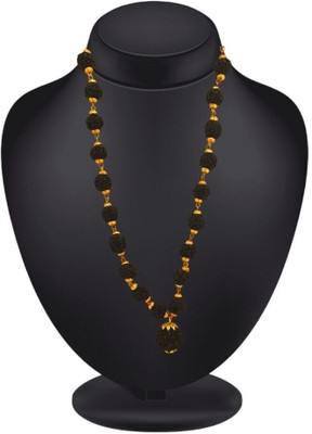 FLY PL STORE Most Beautiful Bhagwan Shiv Dotted Locket Pendant With 5 Mukhi Rudraksha Mala Gold-plated Beads Brass, Alloy Pendant