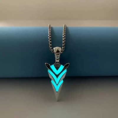 Alvira Stylish Radium Arrow Pendant Locket with Rope Chain for Men & Boys Silver Stainless Steel Locket