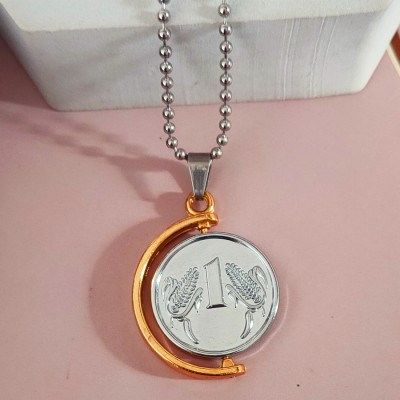 Shiv Jagdamba One Rupee Anaj Coin Rotational Symbol Jewelry Pendant Necklace Chain Sterling Silver Stainless Steel Pendant