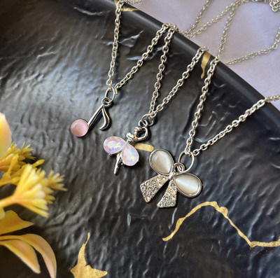 Sonisirani Set Of 3 Classy Trendy Aesthetic Silver Charm Pendant Necklace Silver Alloy Pendant