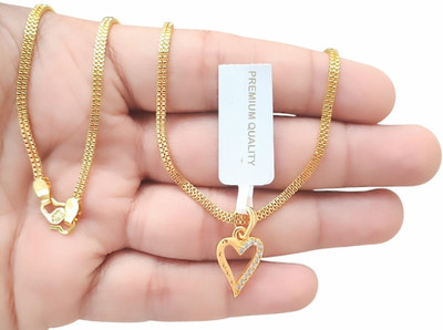 SAPNAPALACE HEART DESIGNER DIMOND GOLD PENDANT WITH 2 LINE CHAIN Gold-plated Brass Pendant Set