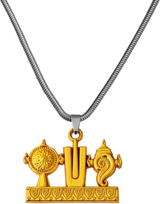 M Men Style Religious Lord Tirupati Balaji Shanku Chakra Namam Pendant Necklace Rhodium Zinc, Metal Pendant