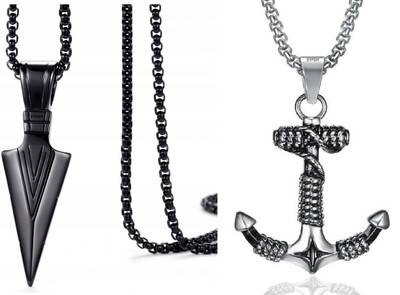 Animated Arrow Shape and Ship Anchor Shape for Men Locket Biker, Party wear Black Silver Stainless Steel Pendant