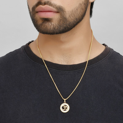 PYR JEWELS gold chain men with locket om Gold-plated Cubic Zirconia Alloy Pendant Set