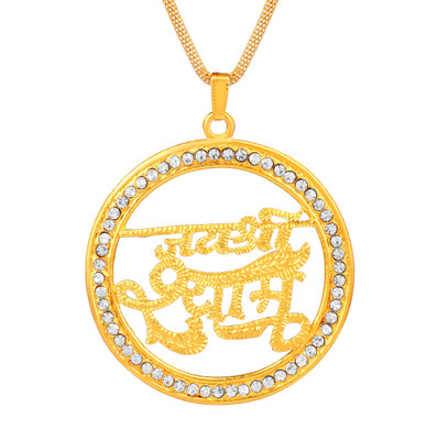 BRBRIK Gold Plated CZ Big Round Jai Shree Shyam, Krishna Heavy Pendant Locket Gold-plated Cubic Zirconia Brass Pendant