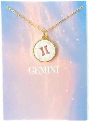 MOREL GEMINI ZODIAC SIGN CHARM PENDANT NECKLACE CHAIN FOR WOMEN AND GIRLS Gold-plated Brass, Metal Pendant Set